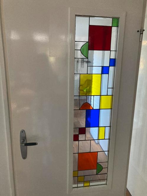 Glas in lood binnendeur Mondriaanstijl jaren 30 deurbeslag, Doe-het-zelf en Verbouw, Deuren en Horren, Zo goed als nieuw, Binnendeur