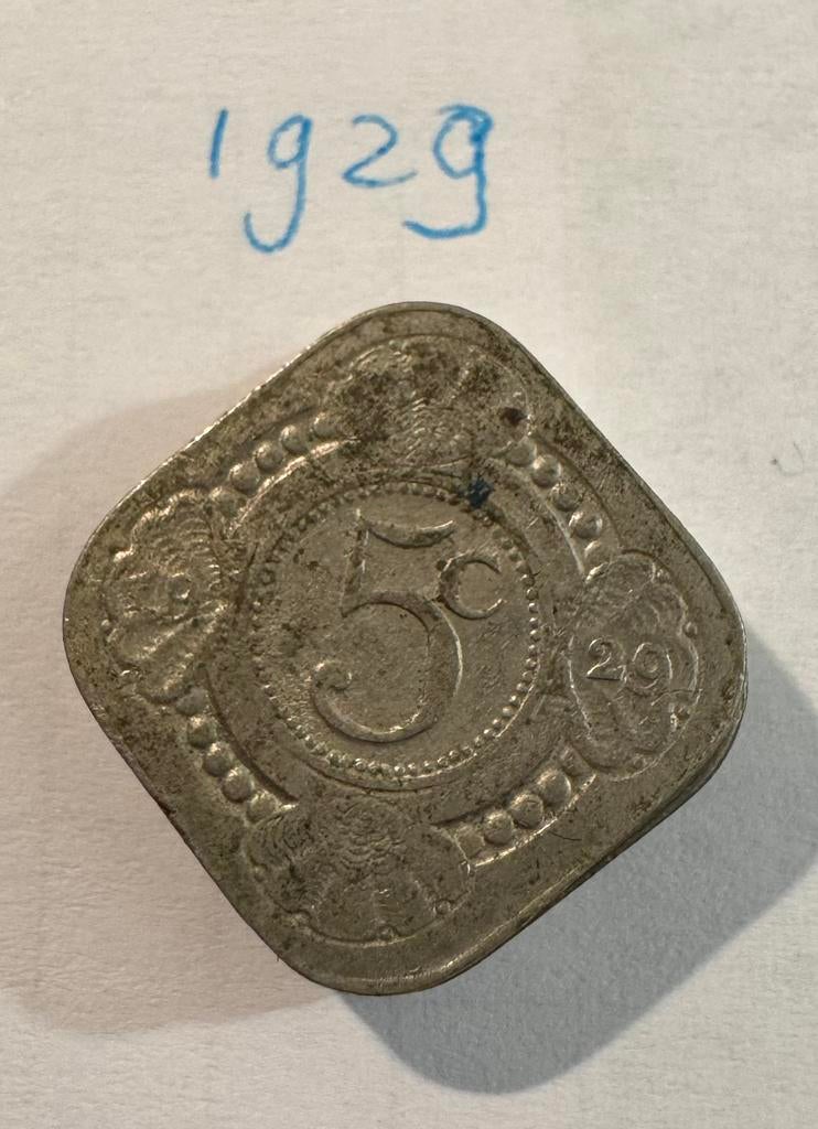 Nikkel stuiver Nederland 1929 5 cent Wilhelmina, Ophalen of Verzenden, Koningin Wilhelmina, 5 cent, Losse munt