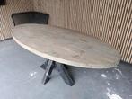 Houten tafel ovaal 200 cm met zwarte kruispoot, Huis en Inrichting, Tafels | Eettafels, Ophalen, 200 cm of meer, Zo goed als nieuw