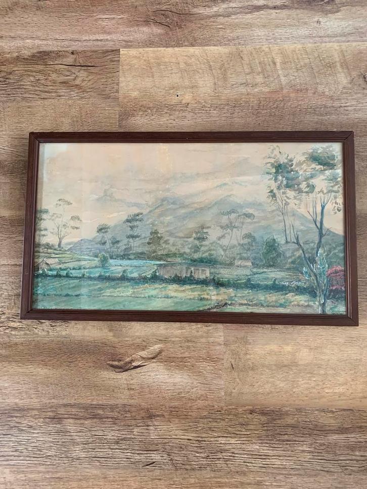 Aquarel Landschap Ingelijst schilder G.v.W, Antiek en Kunst, Kunst | Schilderijen | Klassiek, Ophalen of Verzenden