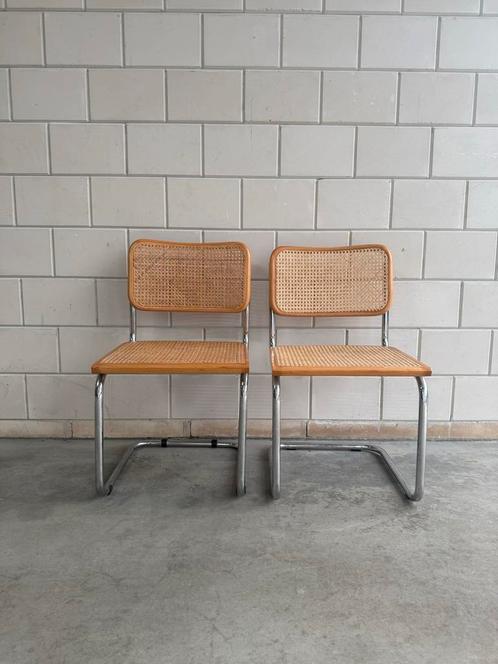 Vintage Thonet Marcel Breuer Cesca stoelen buisframe rotan, Huis en Inrichting, Stoelen, Gebruikt, Twee, Metaal, Bruin, Ophalen