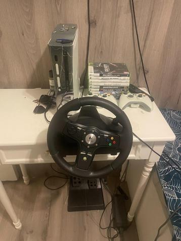 Xbox 360 set met spellen, controllers & racestuur beschikbaar voor biedingen