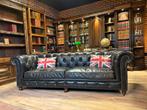 Orginele chesterfield in vintage leer zwart, Huis en Inrichting, Banken | Bankstellen, Ophalen, Driepersoons, Leer, Zo goed als nieuw