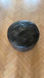 Poef grijs leer (63 x 30) Retro vintage jaren 70, Ophalen, Gebruikt, Rond, 50 tot 75 cm