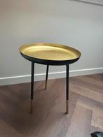 Bijzettafel zwart metaal met goudkleurig blad, Minder dan 55 cm, Metaal of Aluminium, Rond, Zo goed als nieuw