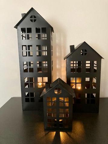 Windlicht Huisje mat zwart metaal S-M of L Nieuw! beschikbaar voor biedingen