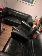 Leren Bank, 2 Fauteuils & 4 Eetkamerstoelen, Huis en Inrichting, Ophalen of Verzenden, Gebruikt, Leer