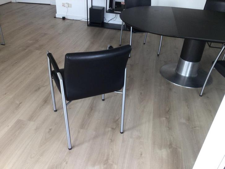 4 Leolux Design Stoelen - Zwart Leer, Huis en Inrichting, Stoelen, Zo goed als nieuw, Vier, Leer, Zwart, Ophalen