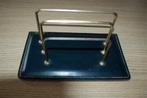 Vintage brievenrek van messing en groen kunstleer, Antiek en Kunst, Curiosa en Brocante, Ophalen of Verzenden