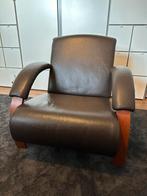 Lederen Fauteuil met Houten Frame, Huis en Inrichting, Ophalen, Gebruikt, Hout, 75 tot 100 cm