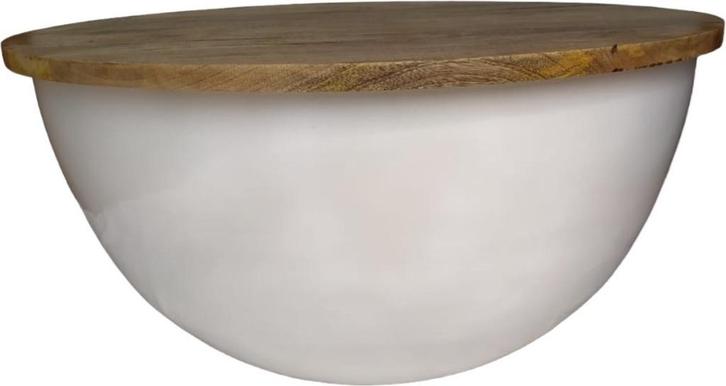 Salontafel Rond Wit - Industrieel Design Mangohout 88 cm, Huis en Inrichting, Tafels | Bijzettafels, Nieuw, Rond, Hout, Ophalen of Verzenden