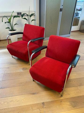 Leolux Scylla fauteuils, 2 stuks rood rib als nieuw beschikbaar voor biedingen