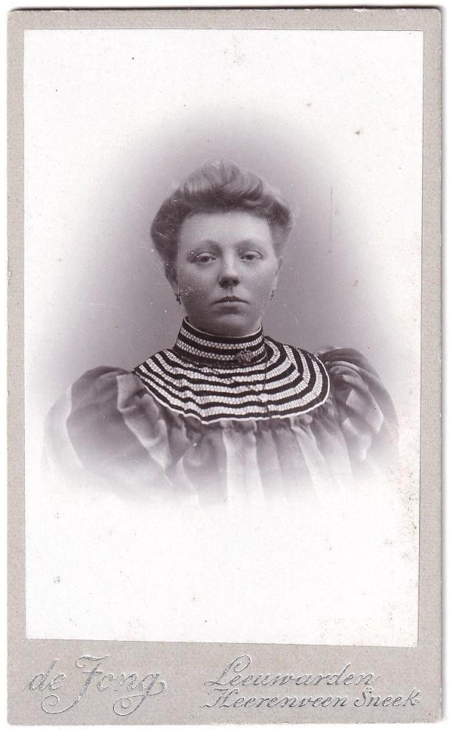 CDV - Portret Vrouw Mooie Jurk - Foto De Jong Leeuwarden -2, Verzamelen, Foto's en Prenten, Gebruikt, Foto, Overige onderwerpen