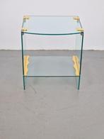 Vintage bijzettafel messing glas side table regency ’70s, Minder dan 45 cm, N, Glas, N