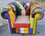 Chesterfield Patchwork Multicolor fauteuil leer + BEZORGING, Huis en Inrichting, Chesterfield, Nieuw, Ophalen of Verzenden, 100 tot 125 cm