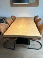 Massief eiken tafel met V-poot - Zo goed als nieuw!, Huis en Inrichting, Tafels | Eettafels, Ophalen, 200 cm of meer, 50 tot 100 cm