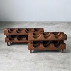 Brutalist houten wijnrek  16 flessen, jaren ’60/’70, Ophalen of Verzenden, Zo goed als nieuw, Hout, 75 cm of meer