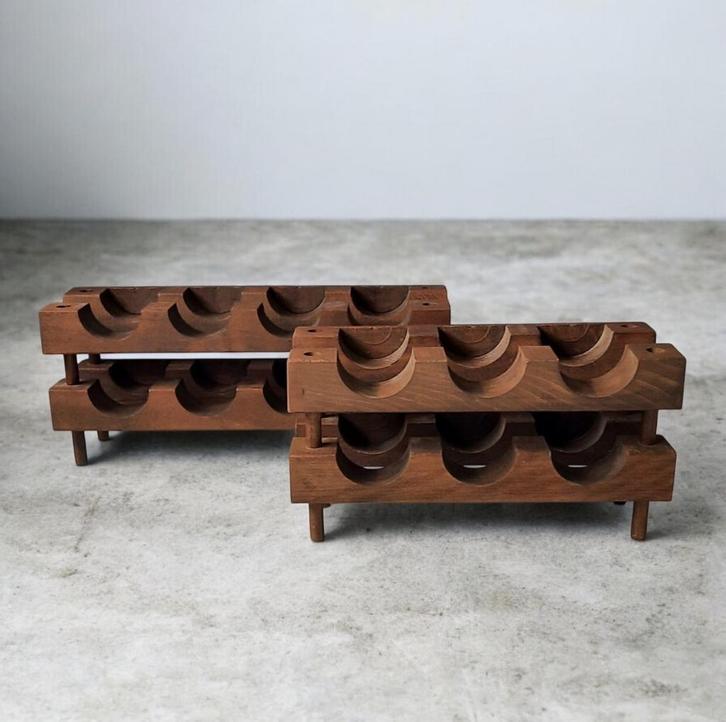 Brutalist houten wijnrek  16 flessen, jaren ’60/’70, Huis en Inrichting, Woonaccessoires | Wijnrekken, Zo goed als nieuw, 75 cm of meer
