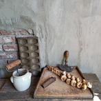 Brocante oud houten snijblok snijplank halve maan mes Etage3, Gebruikt, ., Ophalen of Verzenden, .