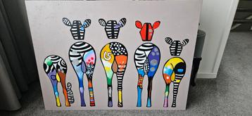 Kleurrijk Zebra Schilderij 90x120cm beschikbaar voor biedingen