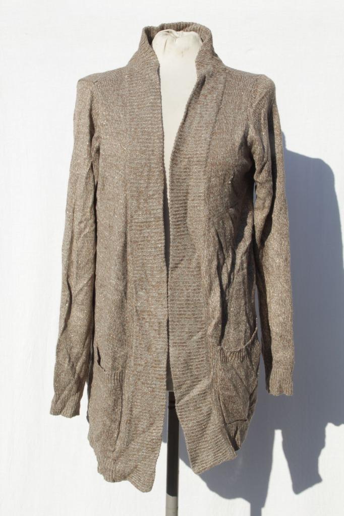 Beige-bruin vest.Gouden glitterdraad.Mt M.Merk H&M, Kleding | Dames, Truien en Vesten, Zo goed als nieuw, Maat 38/40 (M), Beige