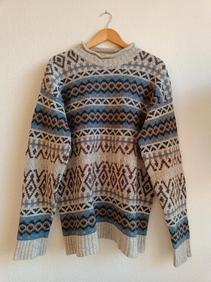 Vintage wollen trui noors maat M L, Kleding | Dames, Truien en Vesten, Zo goed als nieuw, Maat 42/44 (L), Blauw, Ophalen of Verzenden
