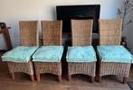 Rotan 4 Eetkamerstoelen, Ophalen, Gebruikt, Bruin, Riet of Rotan