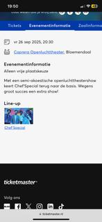 2 kaarten Chef special concert Bloemendaal 26 sept, Tickets en Kaartjes, Twee personen, Overige soorten