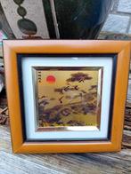 Vintage Aziatisch Schilderij met goud, kraanvogels vliegen., Minder dan 50 cm, Gebruikt, Ophalen of Verzenden, Minder dan 50 cm