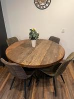 Ronde ruw houten eettafel + 4 eetkamerstoelen, Huis en Inrichting, Tafels | Eettafels, Ophalen, Zo goed als nieuw, Rond, 100 tot 150 cm