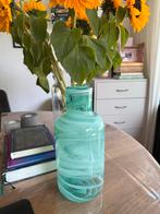 Turquoise Glazen Vaas met Swirl Patroon - Handgemaakt Uniek, Ophalen of Verzenden