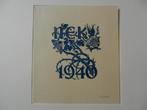 Blauwe Gravure Dirk van Gelder NL Exlibris Kring 1940 gesign, Antiek en Kunst, Ophalen of Verzenden