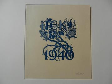 Blauwe Gravure Dirk van Gelder NL Exlibris Kring 1940 gesign beschikbaar voor biedingen