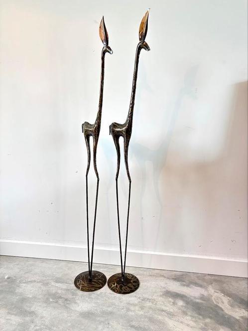 Set vintage metalen giraffesculpturen (94 cm), Huis en Inrichting, Woonaccessoires | Overige, Zo goed als nieuw, Ophalen