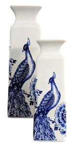 Nieuw, Heinen Delfts Blauw, set van 2 vaasjes PAUW, Huis en Inrichting, Overige kleuren, Aardewerk of Porselein, Ophalen of Verzenden