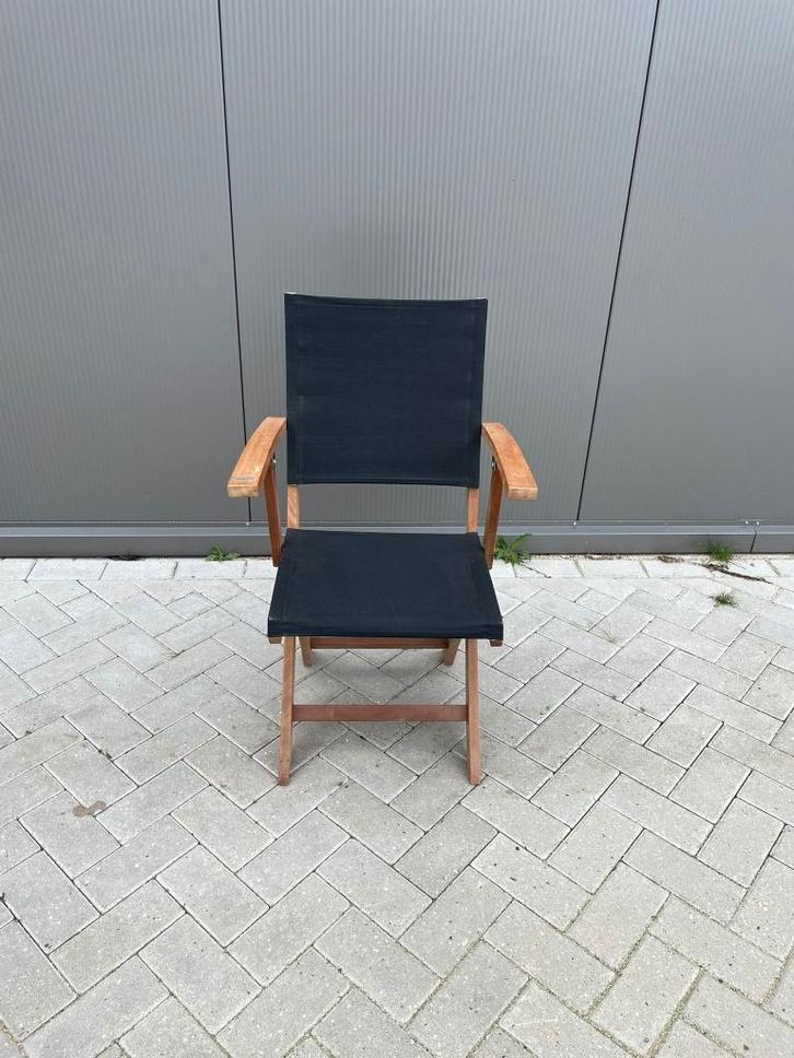 Triniti Folding chair zwart textileen met hout, Tuin en Terras, Tuinstoelen, Nieuw, Hout, Inklapbaar, Ophalen
