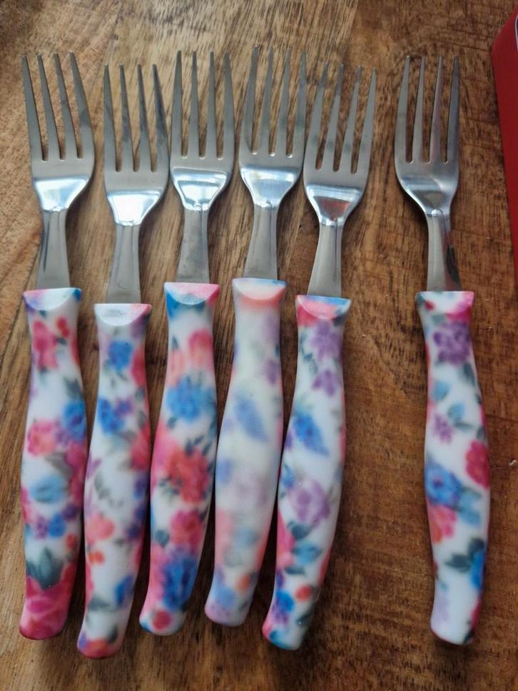 Vintage Vorken met Bloemenhandvat, Huis en Inrichting, Keuken | Bestek, Rvs of Chroom, Ophalen of Verzenden