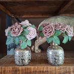 2 gouden vaasjes met champagne kleur rozen, Ophalen, Overige kleuren, Minder dan 50 cm, Glas