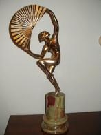 Art deco bronze verguld Fan Dancer M.Bouraine, Antiek en Kunst, Antiek | Koper en Brons, Ophalen