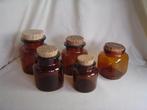 5 bruine glazen potten met kurken stop jaren 70, Ophalen of Verzenden, Gebruikt, Glas, Pot, Bus of Blik