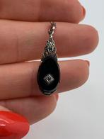 V497 Prachtige zilveren hanger diamant onyx, Ophalen of Verzenden, Zilver, Hanger, Met edelsteen