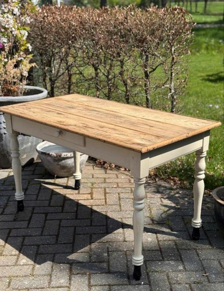 Franse boeren keukentafel, massief hout, stevig,, Antiek en Kunst, Curiosa en Brocante, Ophalen