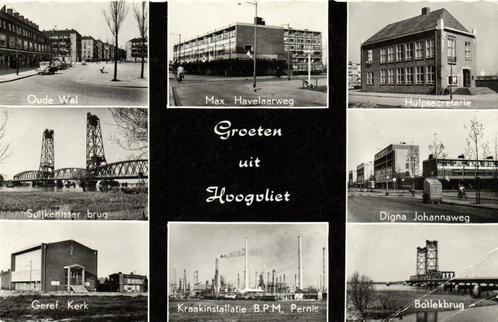 Groeten uit Hoogvliet - 8 afb o.a. Oude Wal - gelopen, Verzamelen, Ansichtkaarten | Nederland, Gelopen, Overijssel, 1940 tot 1960