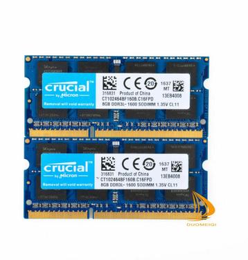 16GB (2x8GB) Crucial SODIMM DDR3L 1.35v 1600MHz CL11 Nieuw!! beschikbaar voor biedingen
