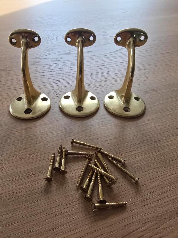 3 antieke koperen trapleuning houders met koperen schroeven, Antiek en Kunst, Antiek | Koper en Brons, Koper, Ophalen of Verzenden