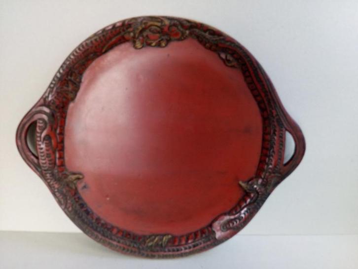 Oud Japans dienblad. Kamakura - Bori. Draakdecoratie., Huis en Inrichting, Woonaccessoires | Dienbladen, Gebruikt, Hout, Rond