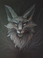 Vos van acrylverf schilderijtje, Chiaroscuro geïnspireerd., Antiek en Kunst, Kunst | Schilderijen | Klassiek, Ophalen of Verzenden
