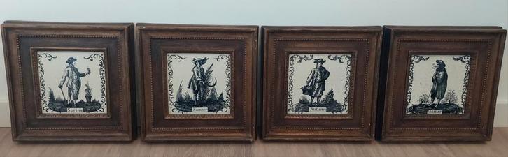 Zeldzaam 4-delig vintage keram.tegels antieke 4 seizoenen, Antiek en Kunst, Antiek | Overige Antiek, Ophalen of Verzenden