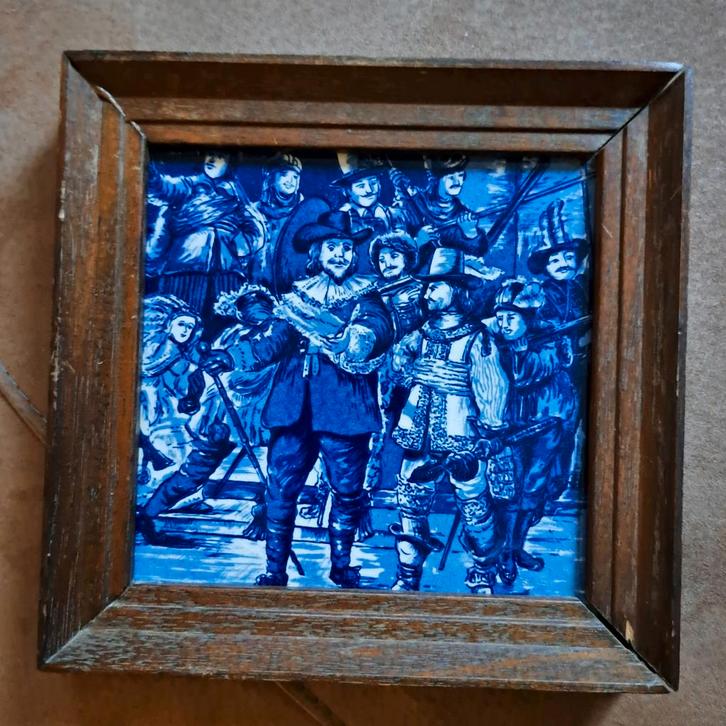 Delfts blauw tegeltableau in houten lijst - 15x15 cm, Antiek en Kunst, Antiek | Wandborden en Tegels, Ophalen of Verzenden