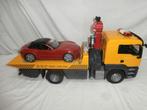 Bruder MAN oprijauto met rode Roadster sportwagen, Ophalen, Zo goed als nieuw